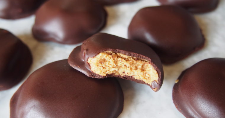 dark chocolate covered peanut butter egg bites